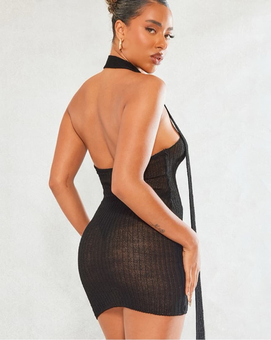 Fine Knit Mini Dress With Scarf Detail  - Image 1
