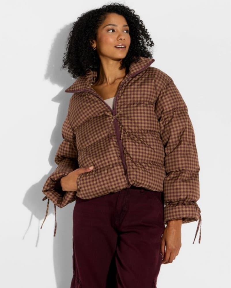 Brown Gingham Puffer Jacket - Image 2
