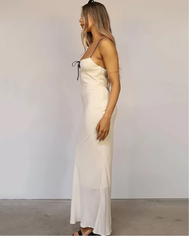 Cream Tie-Front Maxi Slip Dress - Image 2