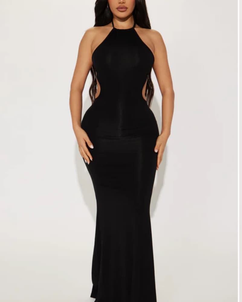 Black Backless Halter Maxi Dress - Image 1