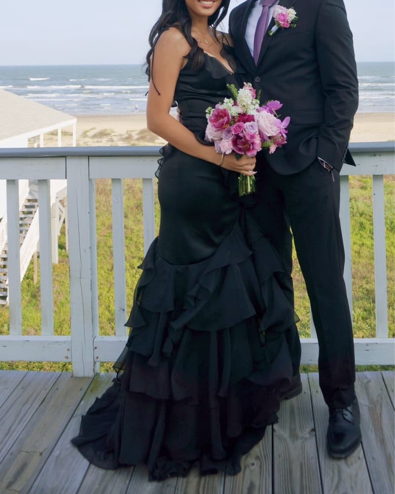 Sherri Hill 56087 Black Ruffle Dress - Image 1
