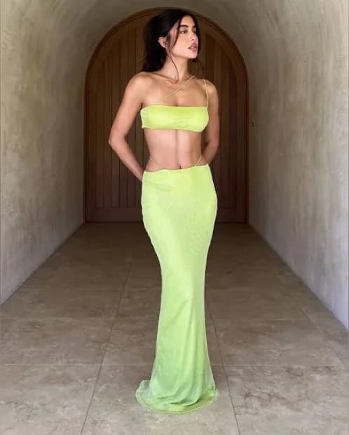 Tiger Mist Lime Green Cutout Skirt Set - Image 2