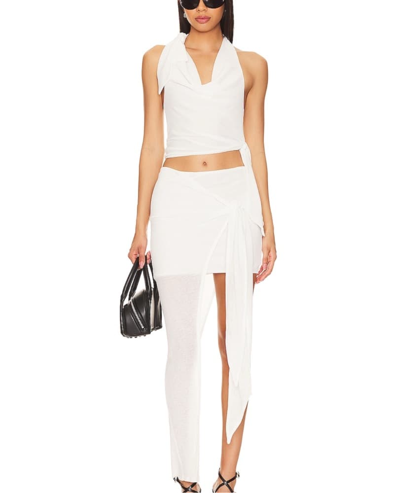 Sleek White Crop Top and Slit Skirt Set - Image 1