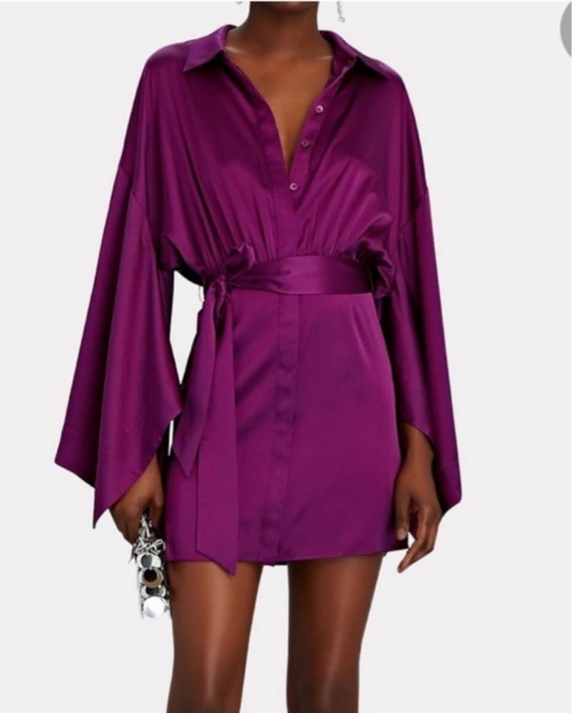 Retrofete scottie Silk Mini Dress- Plum - Image 5