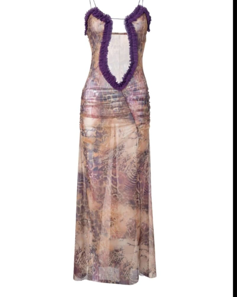 Floral Maxi Dress with Purple Ruffles - Image 1
