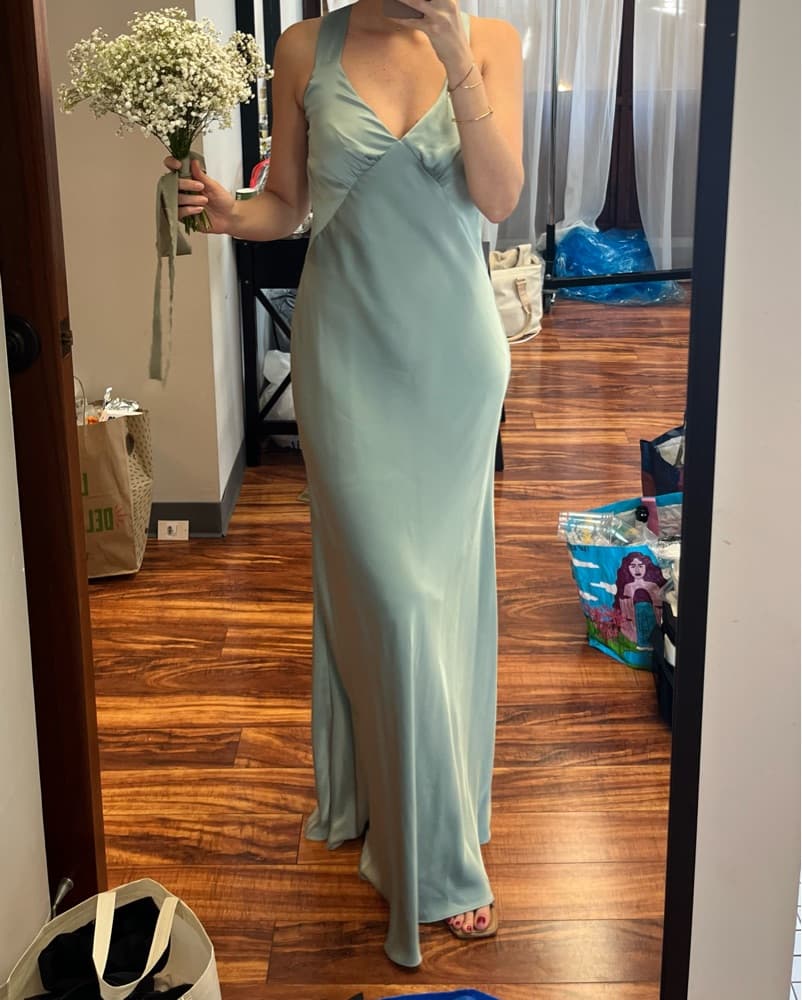 Silk Matte Sage Green Maxi Dress - Image 3