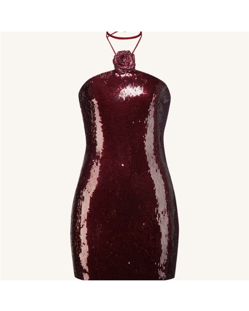 JW Pei Burgundy Sequined Halter Mini  - Image 3