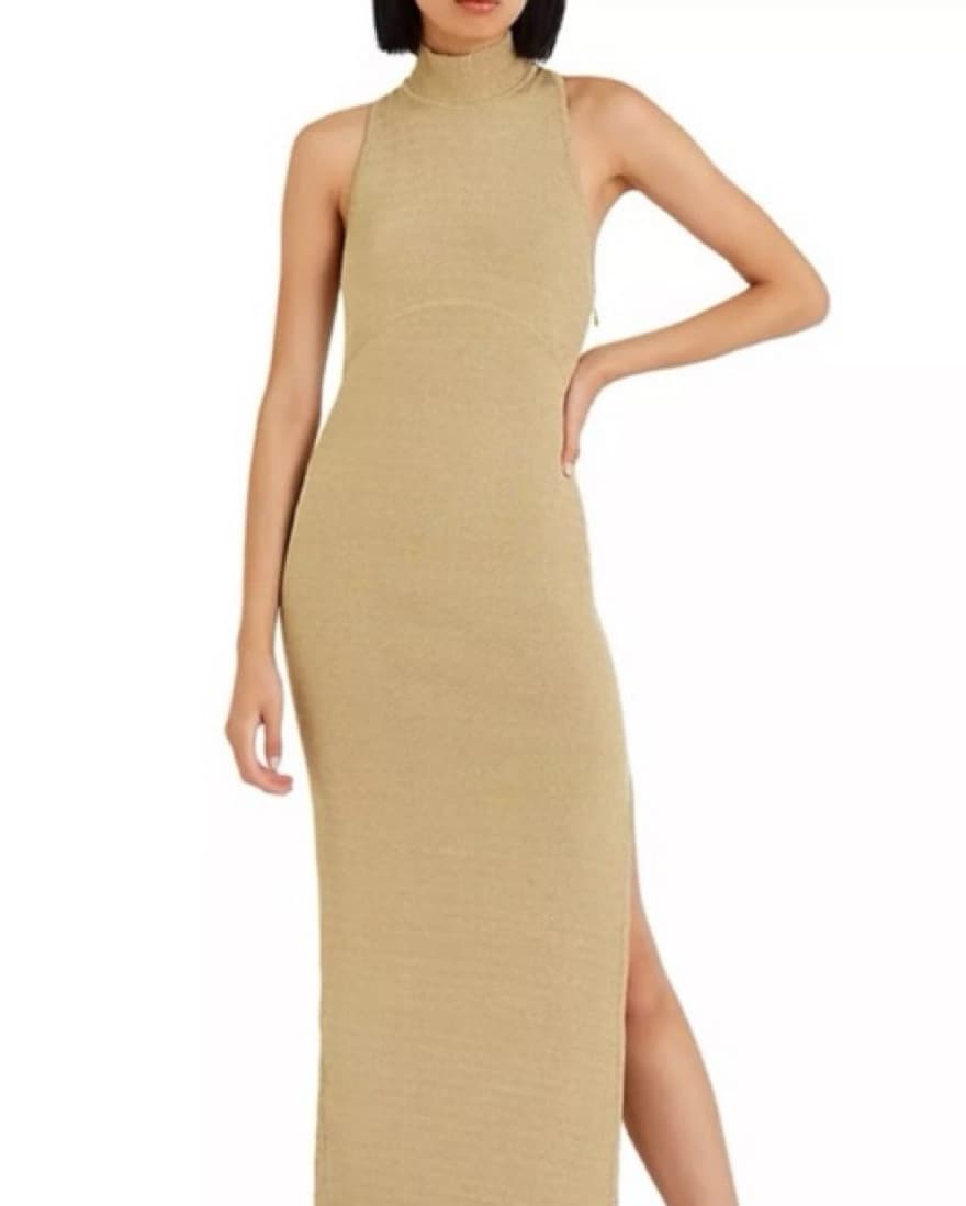 Herve Leger Gold Metallic Halter Dress - Image 1