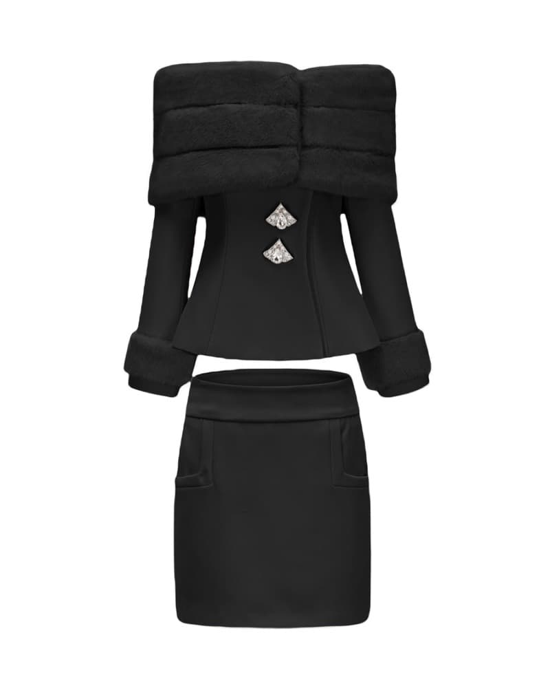 Luxurious Black Fur Jacket And Skirt - Image 1