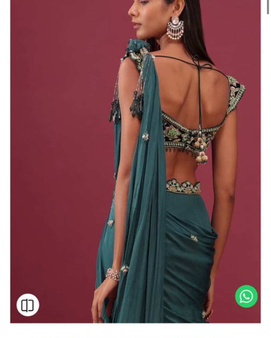 Kalki Emrald Green Pre Drape Saree - Image 4