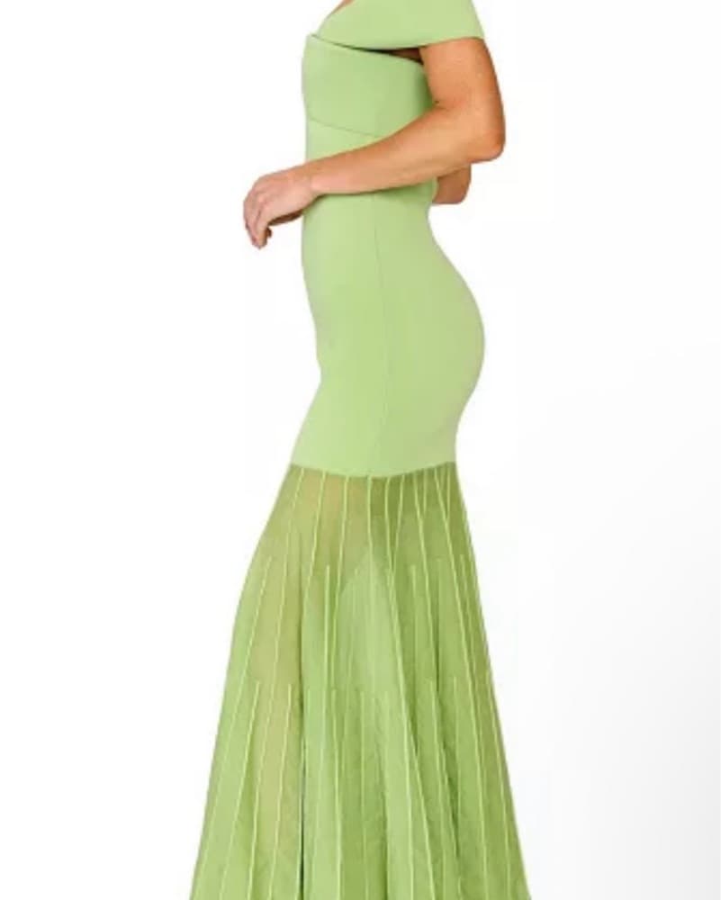 Line And Dot Off The Shoulder Dress - Image 2