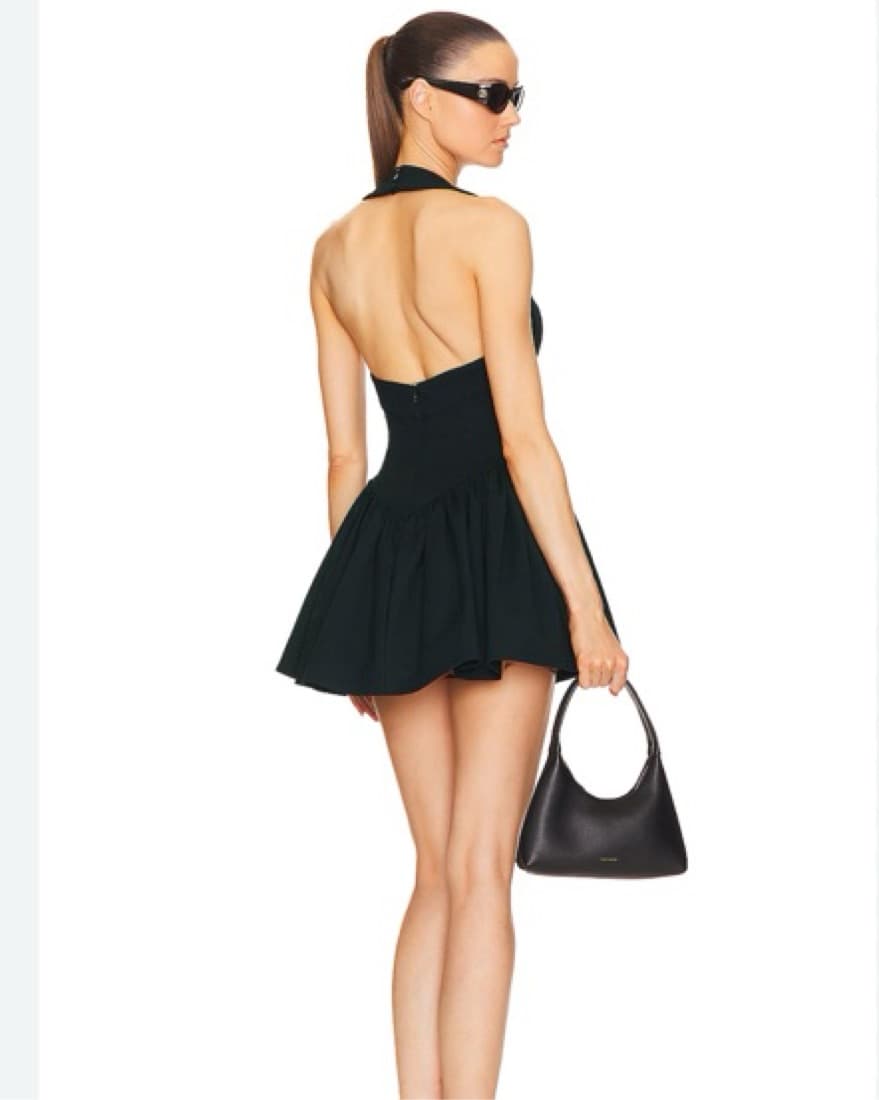 Helsa Faille Halter Mini Dress in Black - Image 3