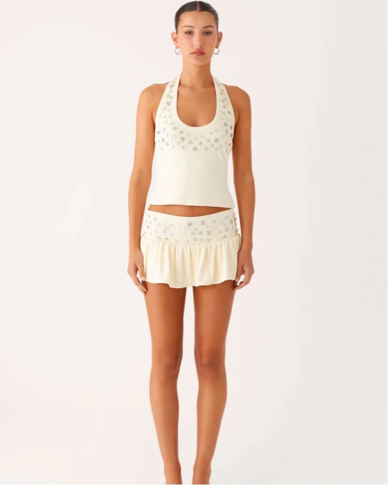 Embellished Cream Ruffled Skort - Image 1
