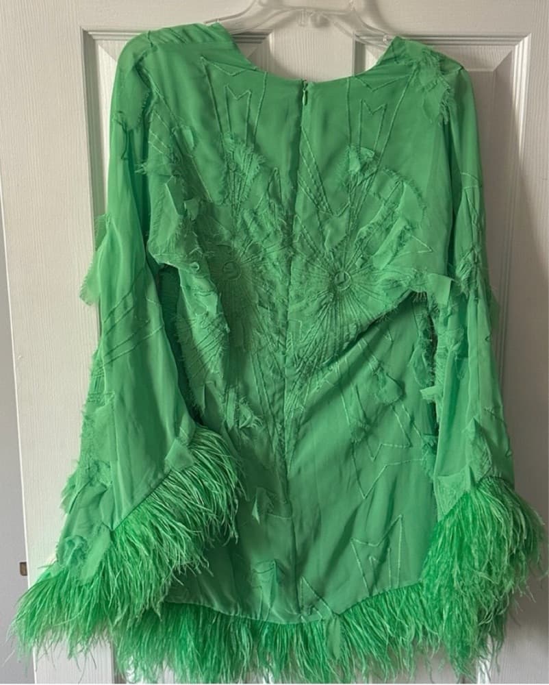 Alexis Gracelle Green Long Sleeve Feather Dress - Image 6