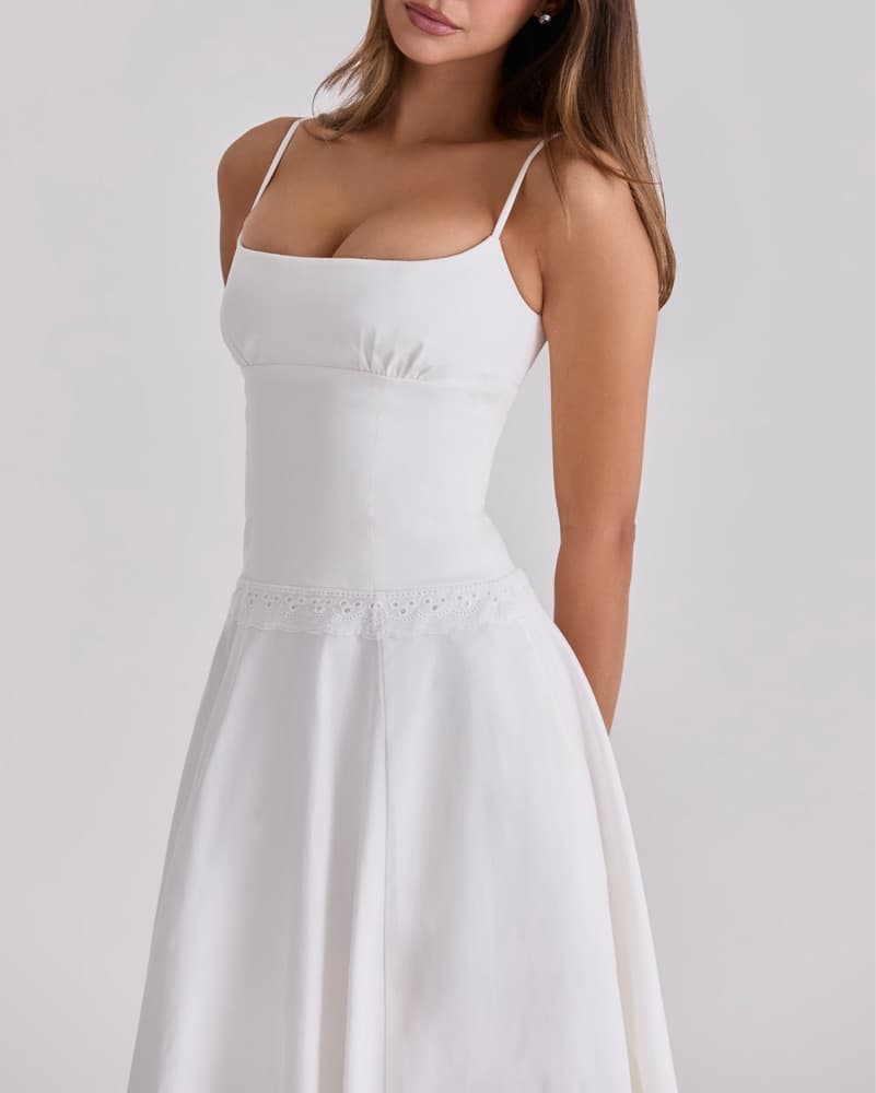 White Cotton Broderie Anglaise Trim Midi - Image 3