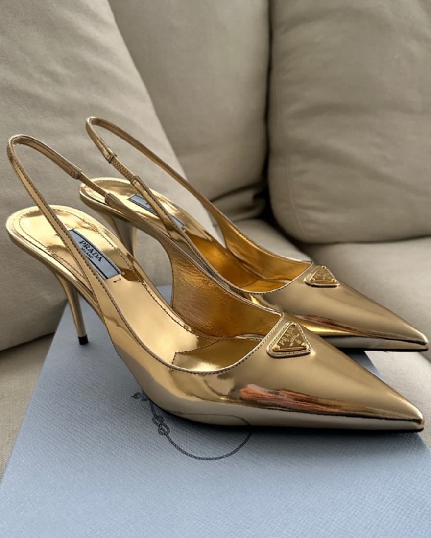 Prada Gold Leather Slingback Pumps - Image 1