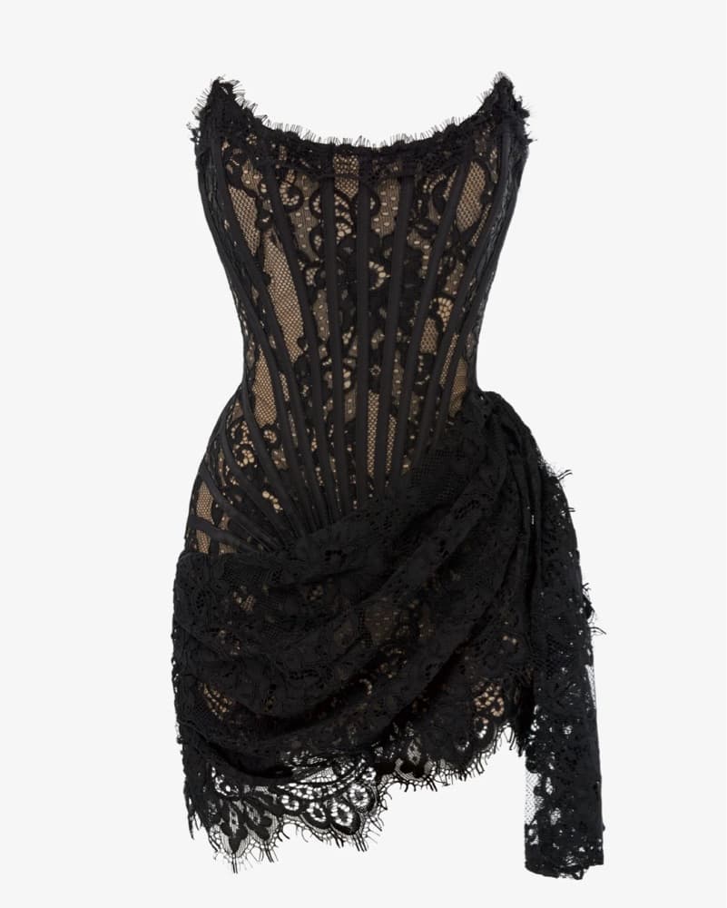  Black Lace Corset Mini Dress - Image 2