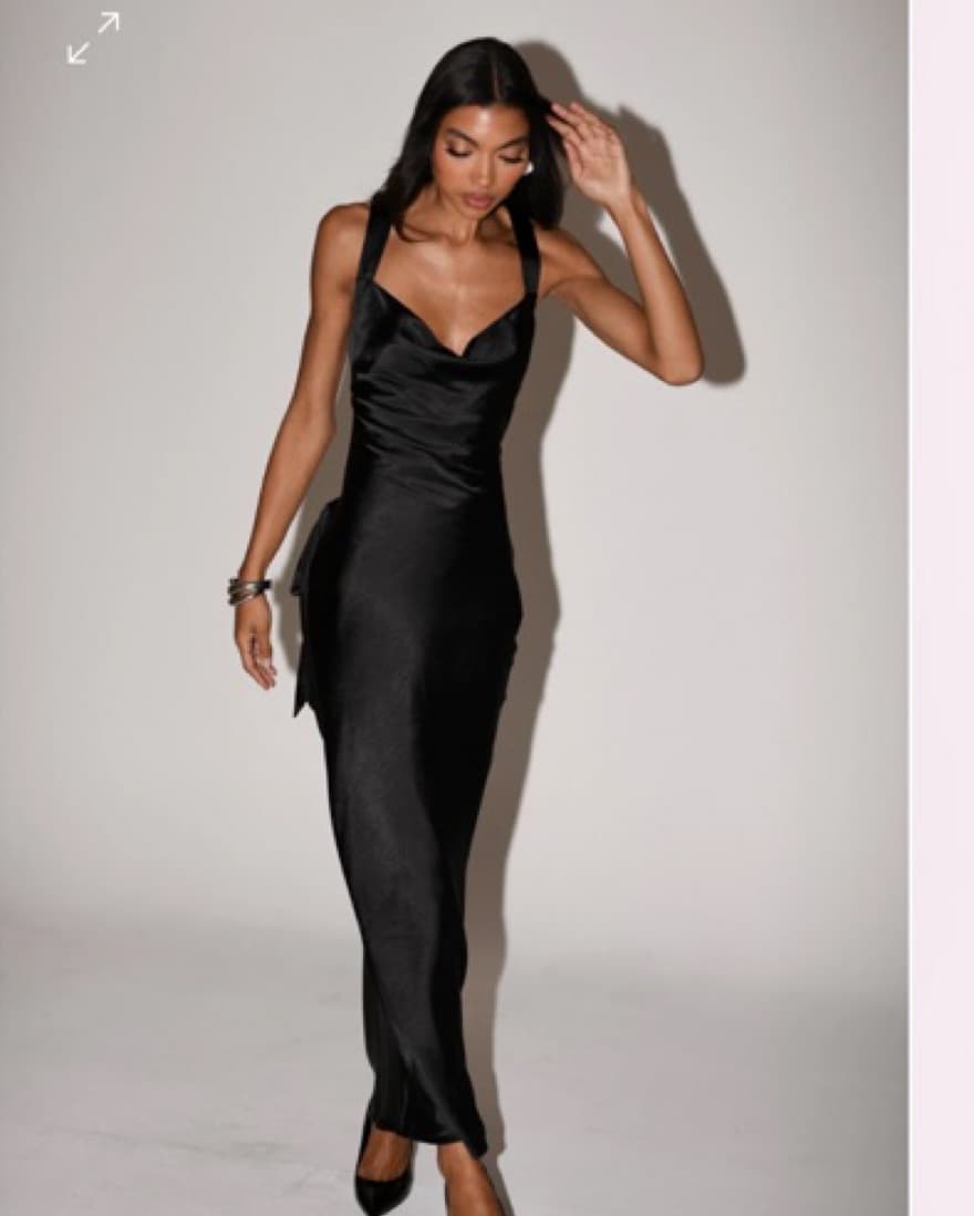Meshki Satin Cowl Neck Black Maxi - Image 2