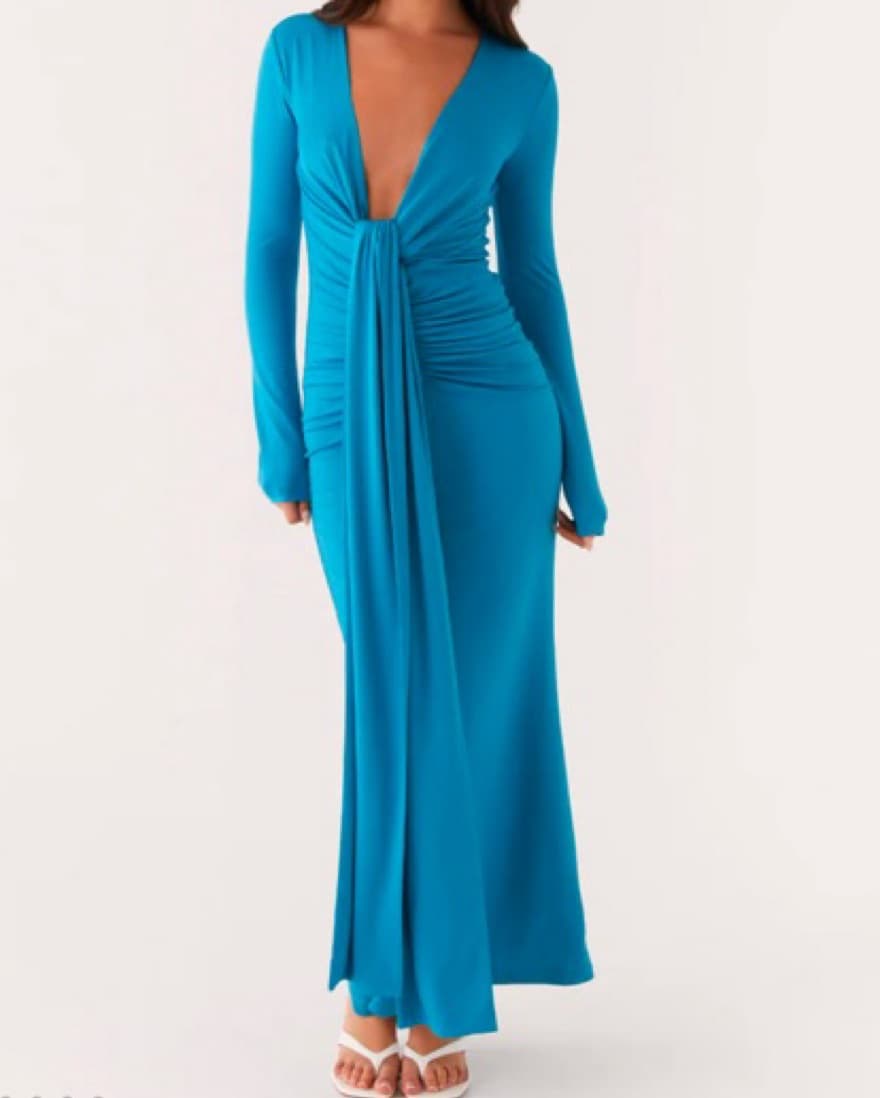 Stunning Turquoise Ruched Maxi Dress - Image 1