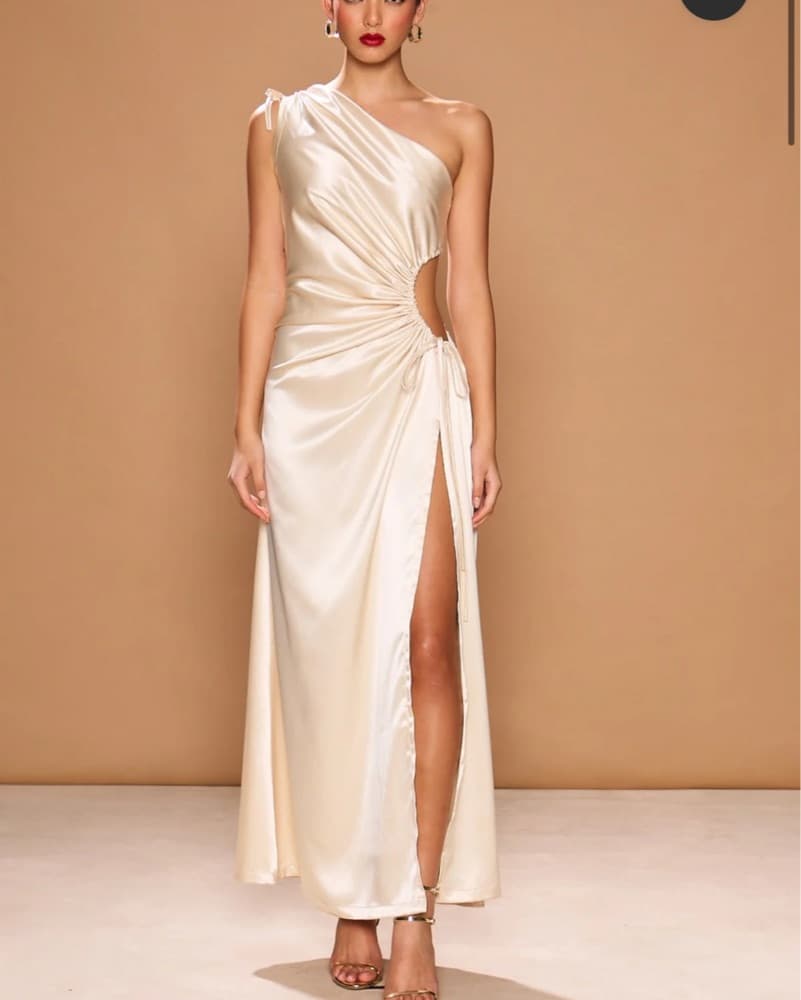 NOUR OCEAN PEARL Asymmetric Satin Gown - Image 1