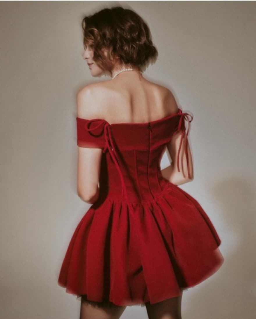 Red Velour Dazzle Dress  - Image 6