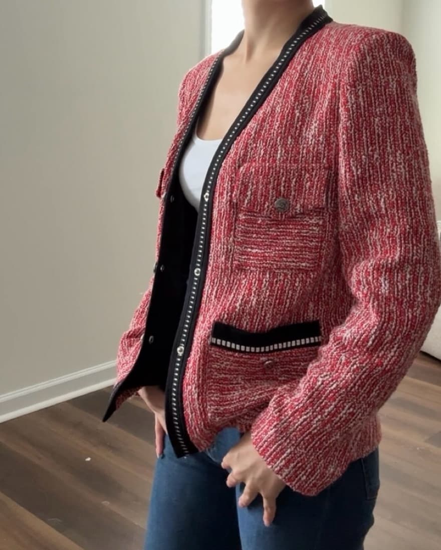 Maje Red & White Tweed Blazer Jacket  - Image 2
