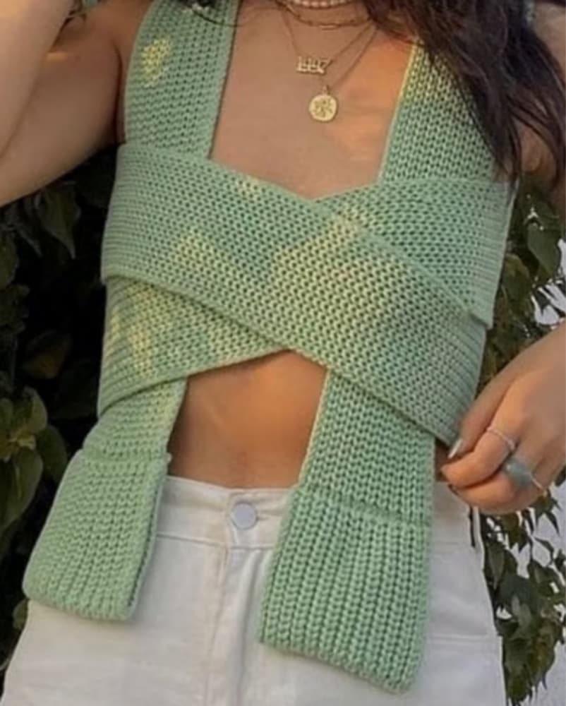 Mint Green Crisscross Knit Simonetti Top - Image 2