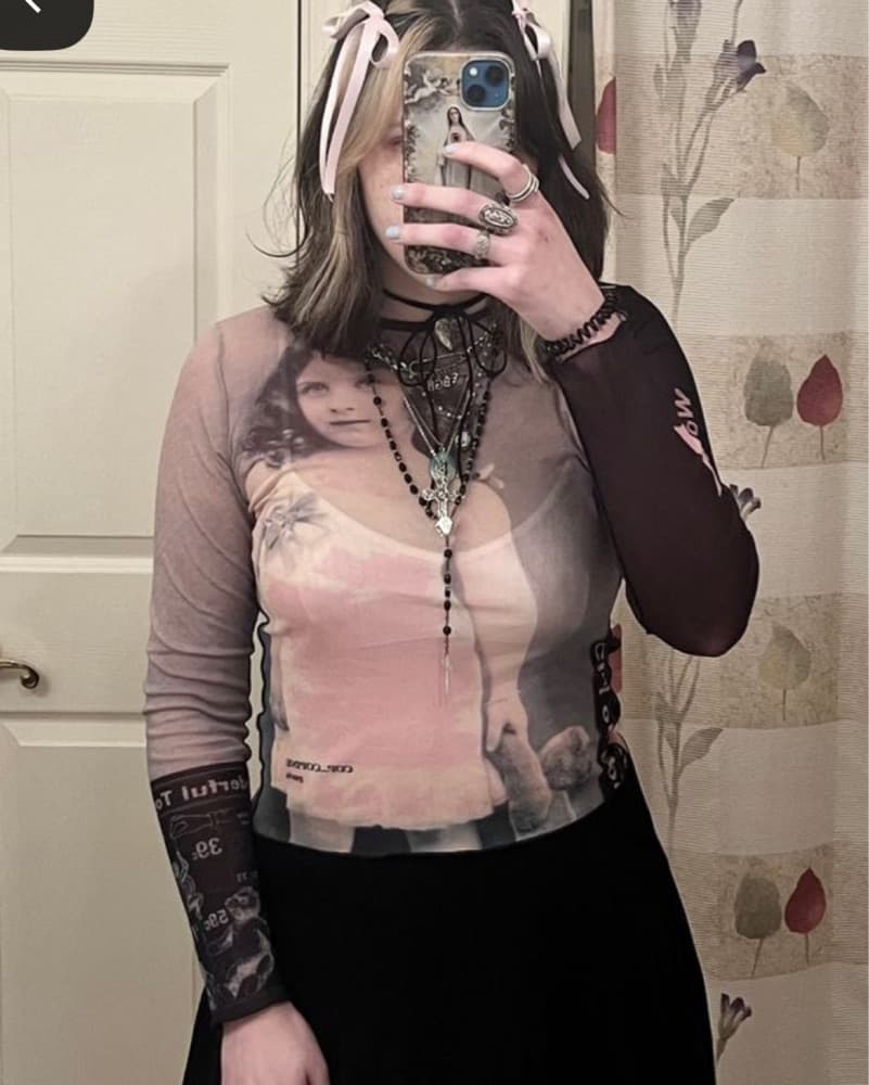 Cop Copine Pink Mesh Printed Long Sleeve - Image 3