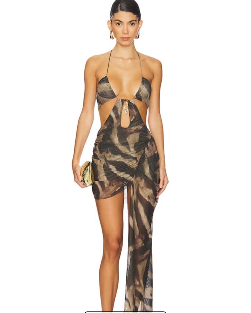 Snake Print Halter Cutout Mini Dress - Image 2