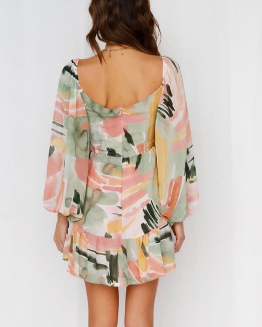 Tropical Pastel Mini Dress with Cutouts - Image 4