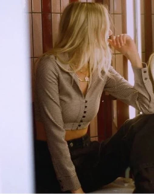 Zara Black + Cream Houndstooth Crop Top - Image 5