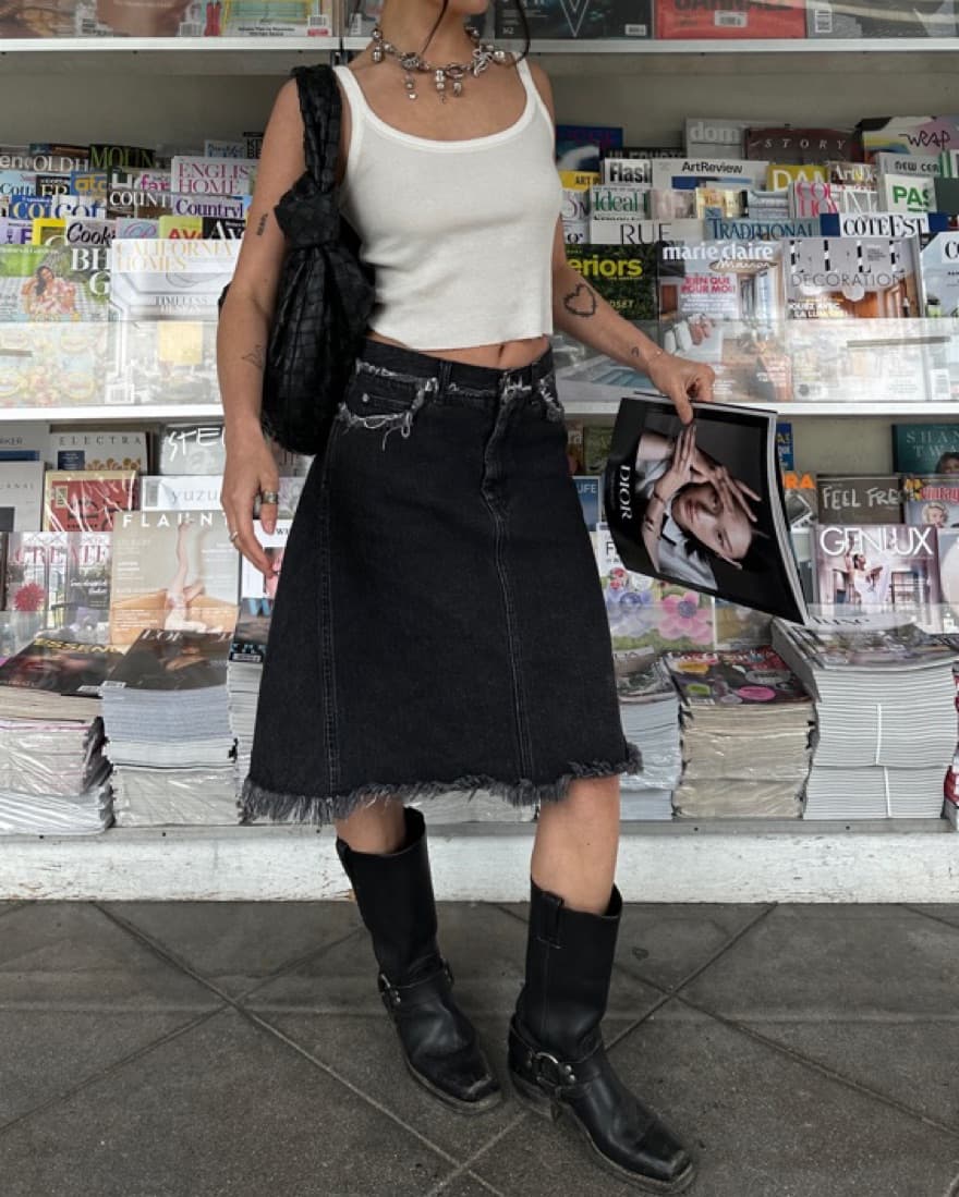 Distressed Denim Skirt - Image 2