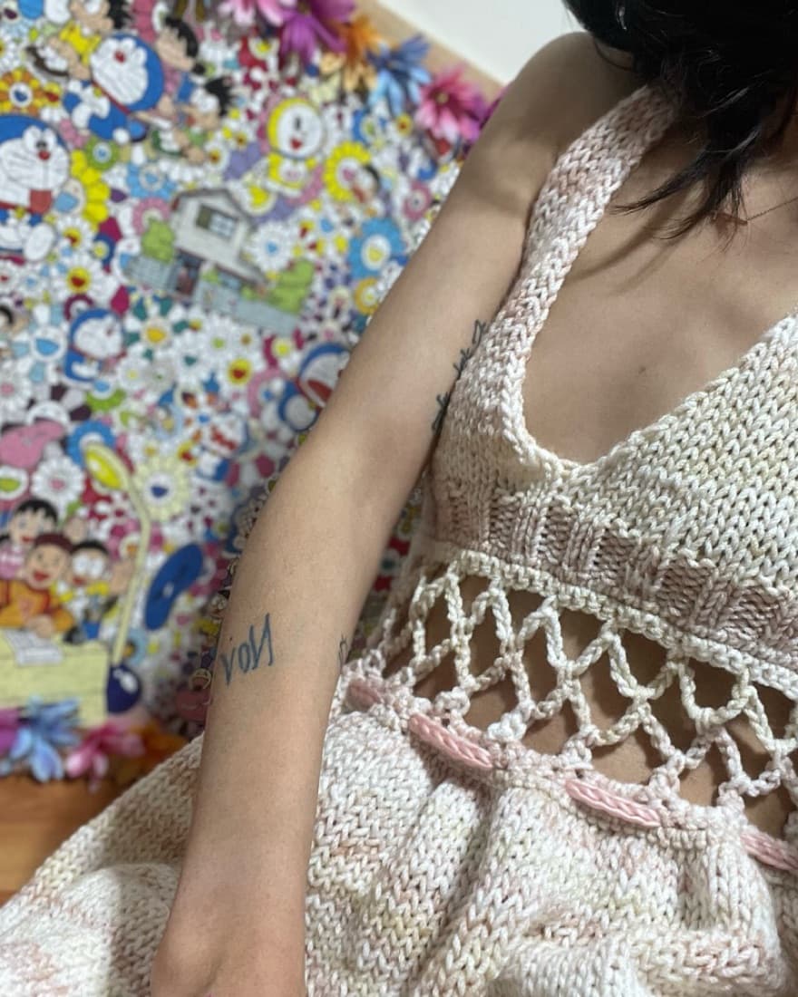 Handmade Knit & Crochet Halter Tie Dress - Image 3