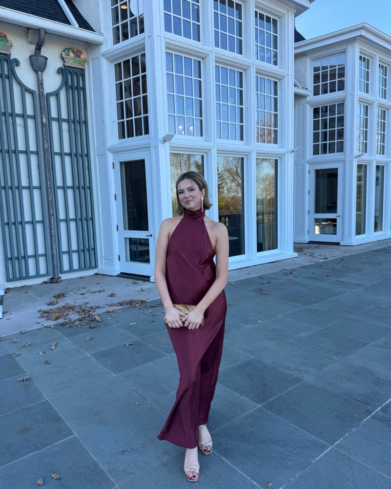 High Neck Burgundy Gown - Image 3