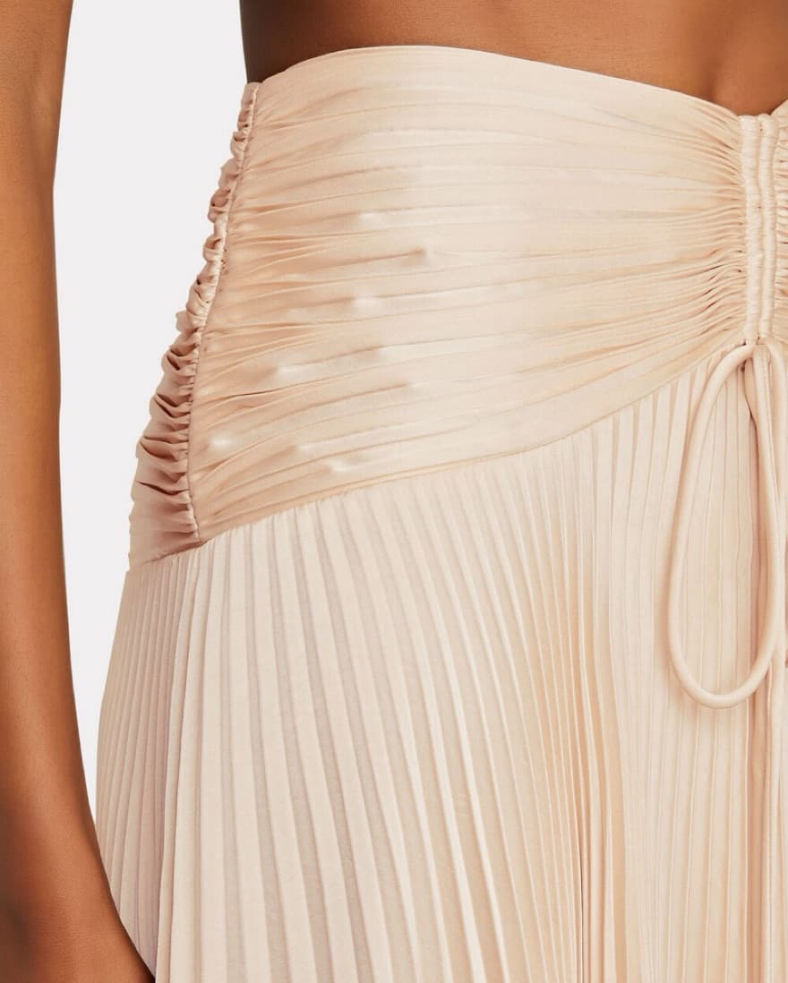 A.L.C Ari Satin Pleated Skirt in Natural - Image 3