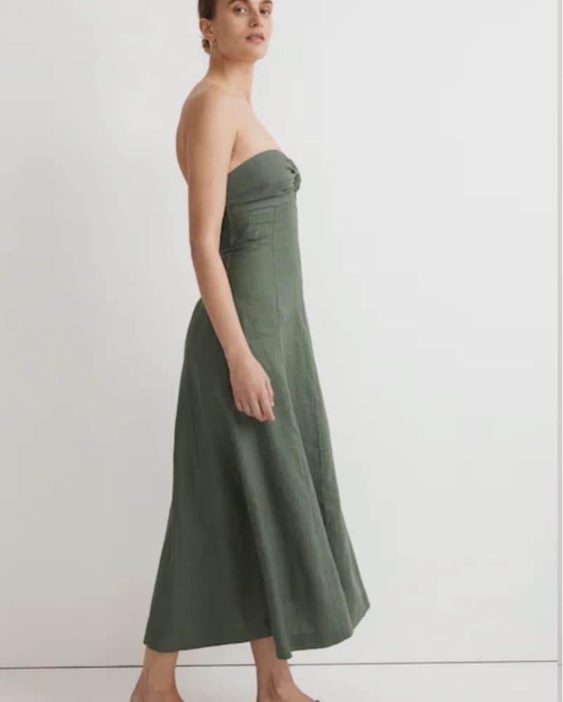 Madewell Green Linen Strapless Dress - Image 4