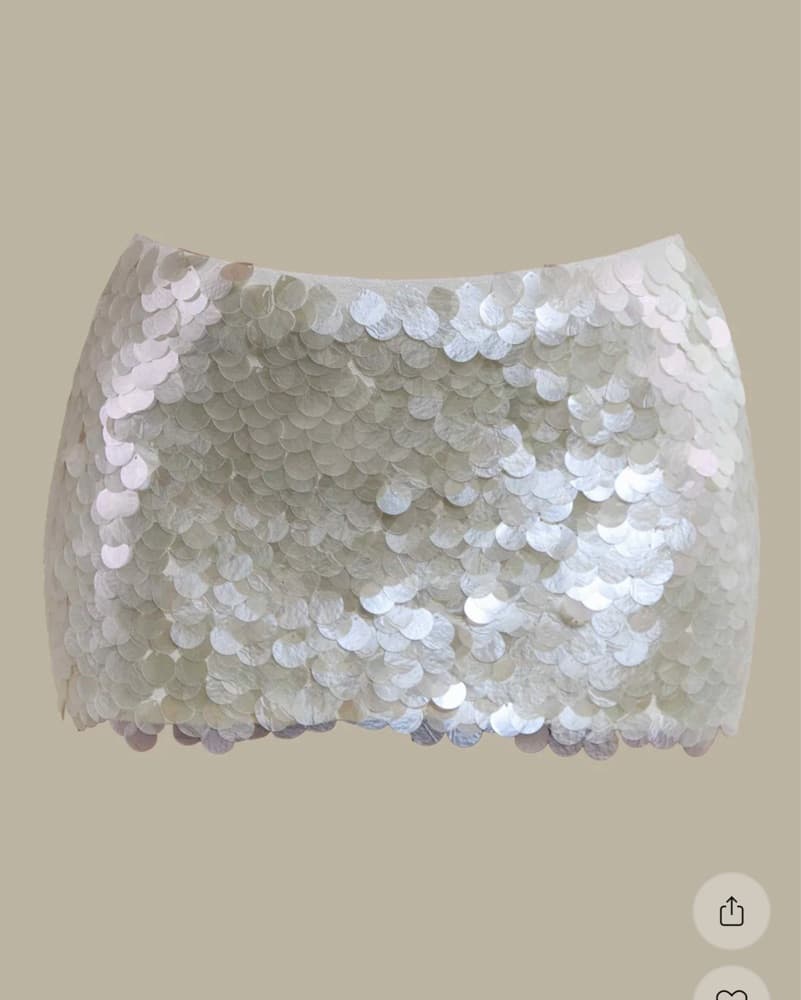 Cream Pearl Sequin Mini Skirt - Image 4
