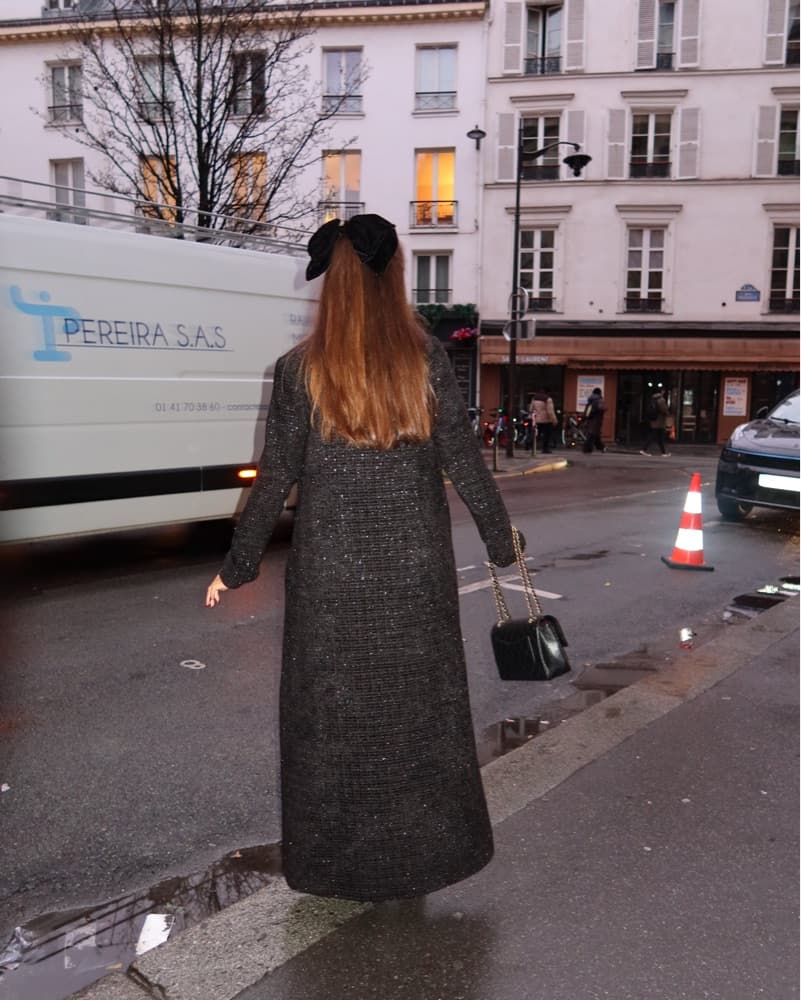 Heiress Elegant Tweed Sequin Maxi Coat - Image 2