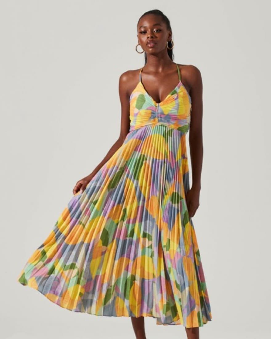 Astr Blythe Floral Plisse Midi Dress - Image 1