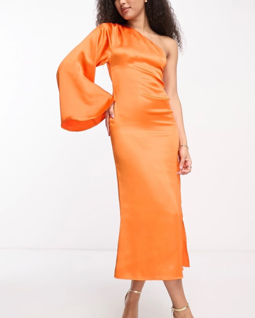 Pretty Lavish One Shoulder Satin Midi - Image 1