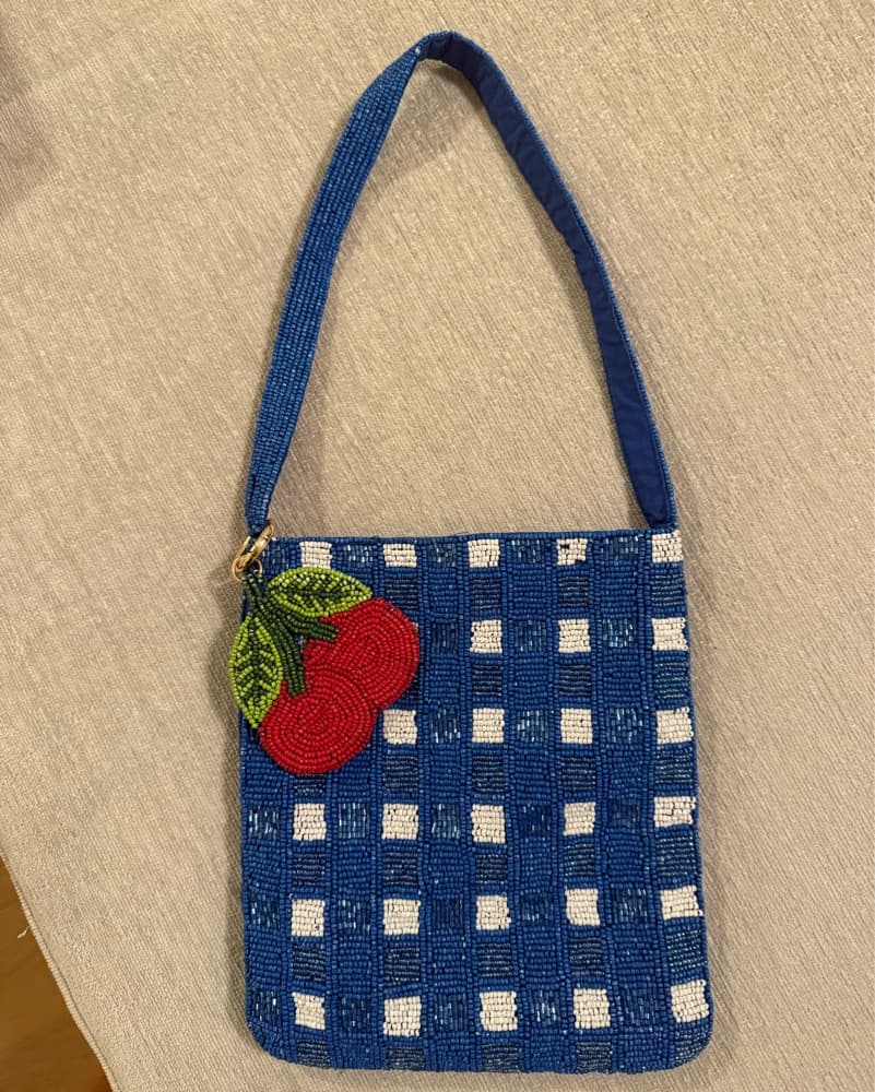 Vibrant Beaded Checkered Shoulder Bag - Image 1