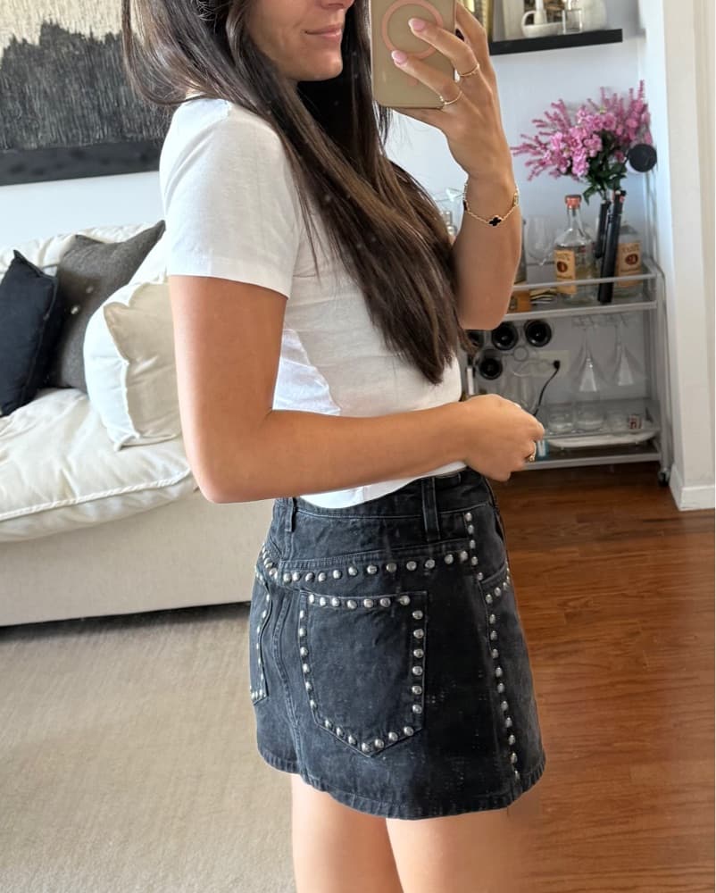 Reformation Black Stud Denim Mini Skirt - Image 2
