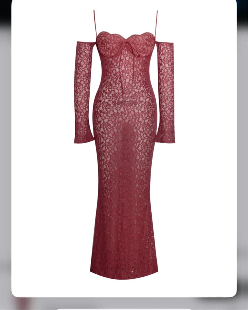 Red Lace Midi Dress - Image 2