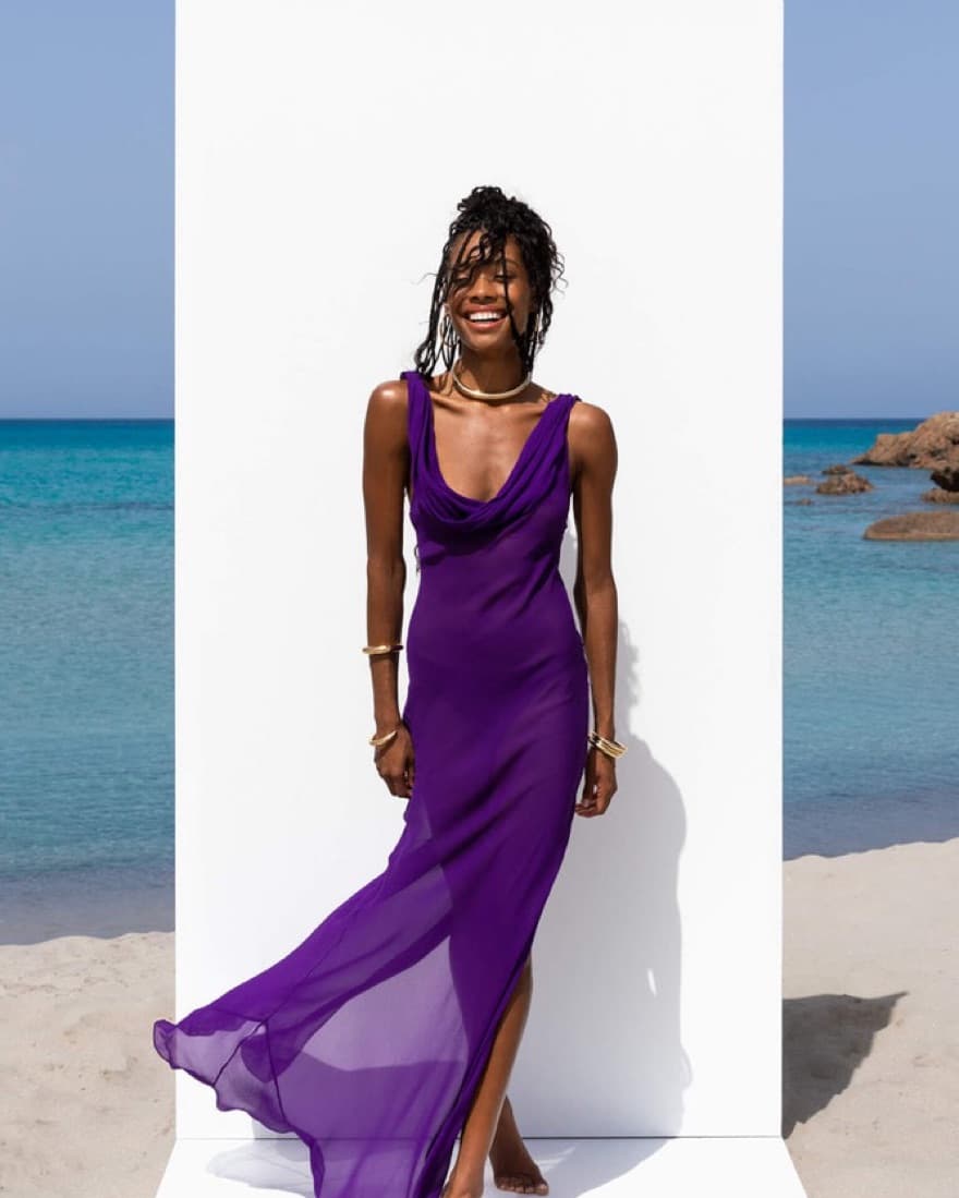 Purple Rat & Boa Sheer Mesh Maxi Dress - Image 1