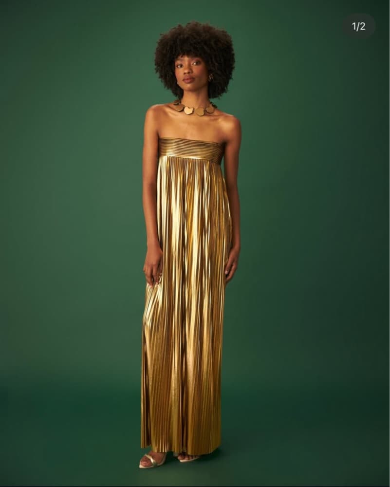 Brazilian Gold Pleated Gown - Image 2