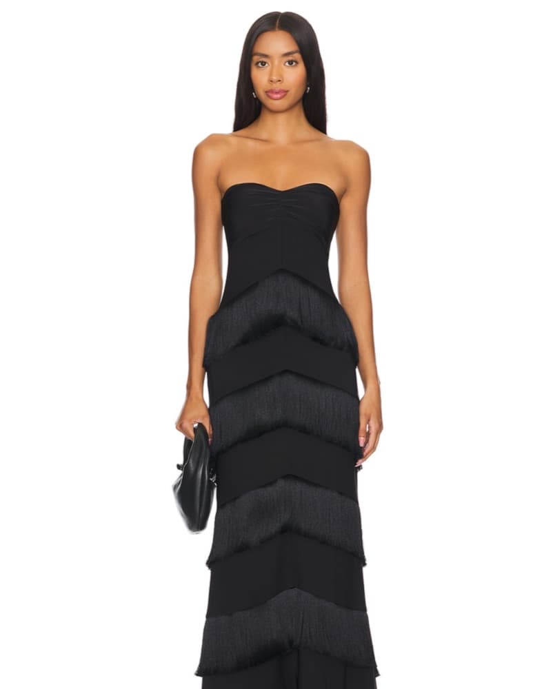 Hera Fringe Maxi Dress In Black - Image 1