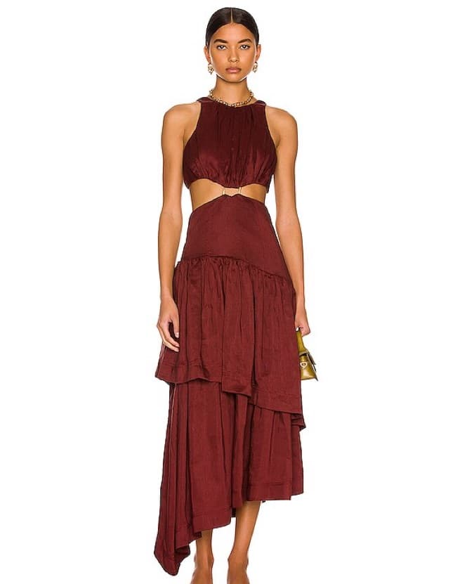 Aje Burgundy Cut Out Ruffle Dress - Image 1