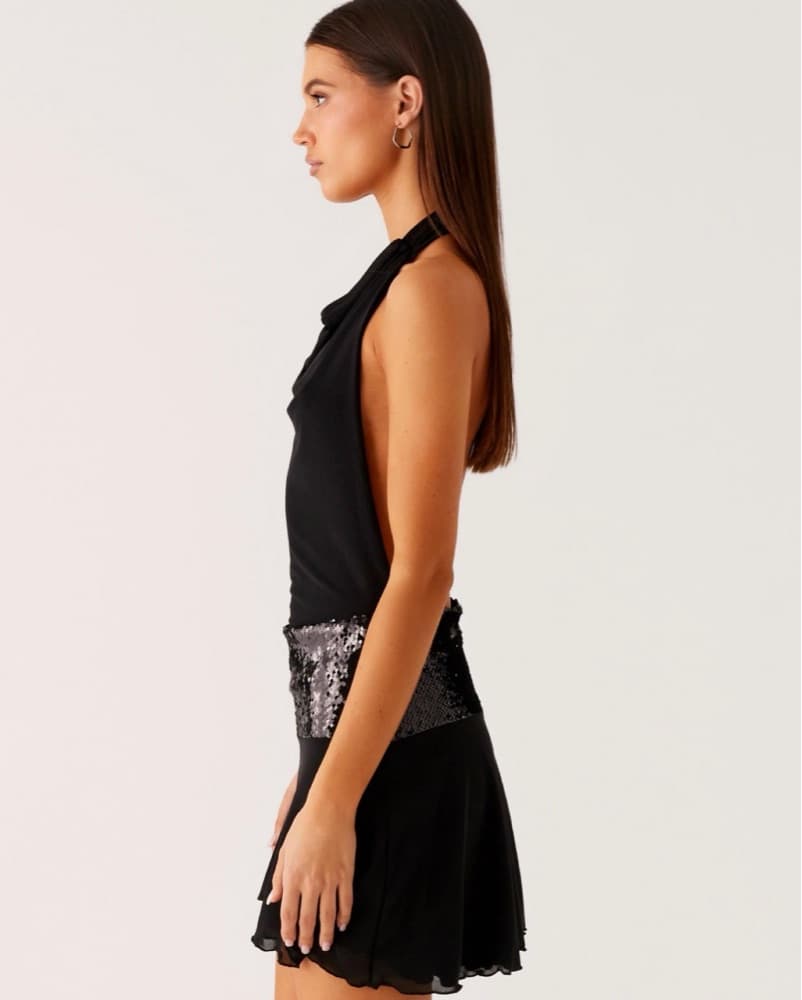 Sleek Black and Sequin Mini Dress - Image 3