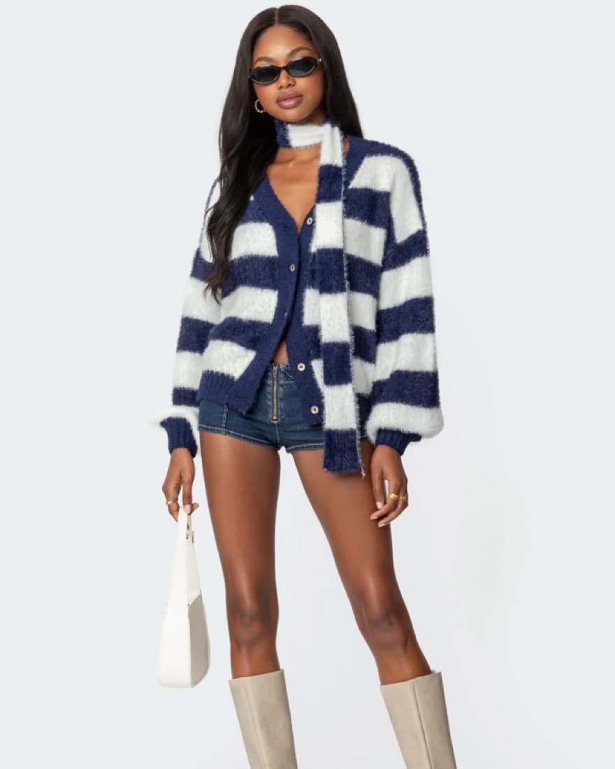 Edikted Navy And White Striped Top - Image 4