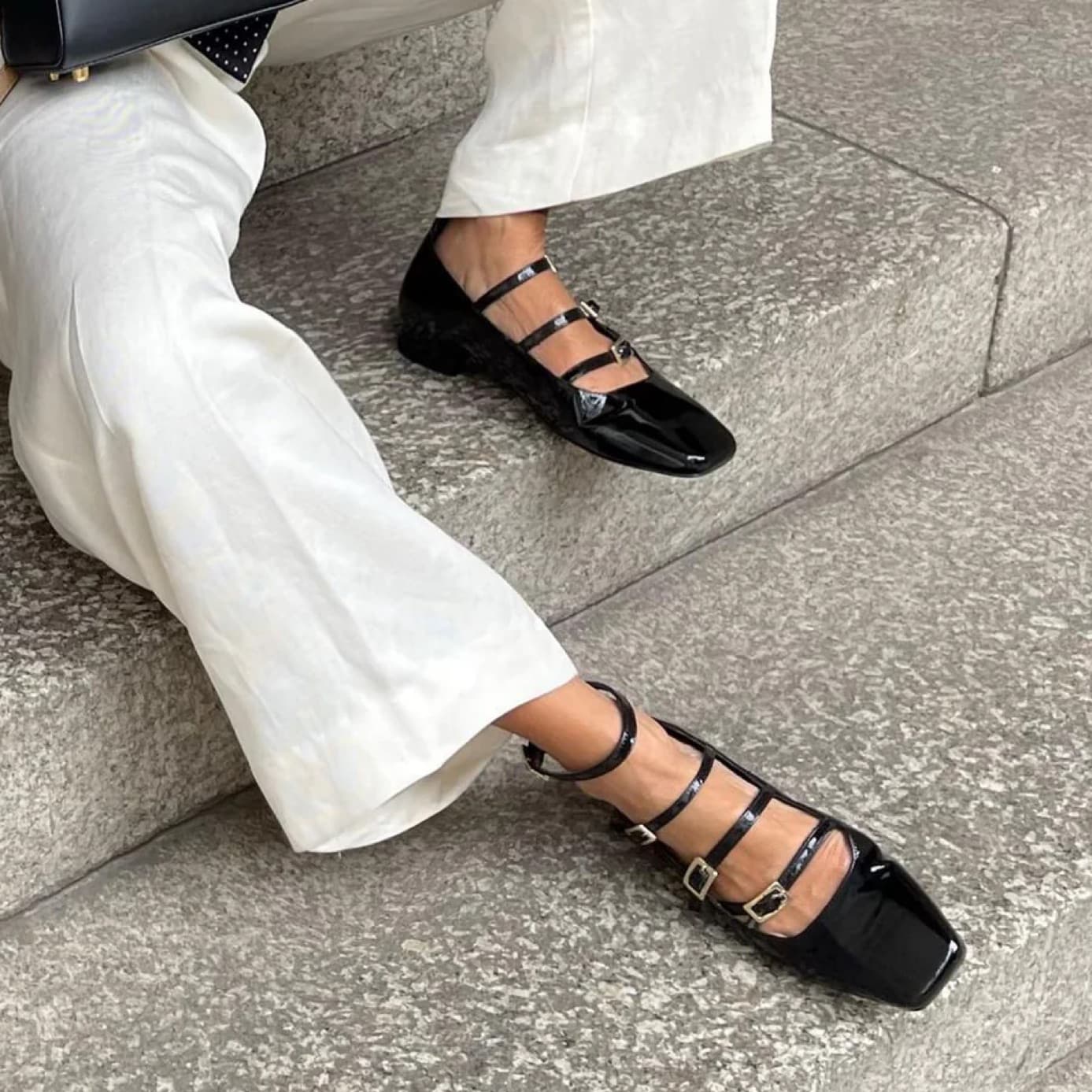 Black Strappy ballet Flat With buckles - Image 1